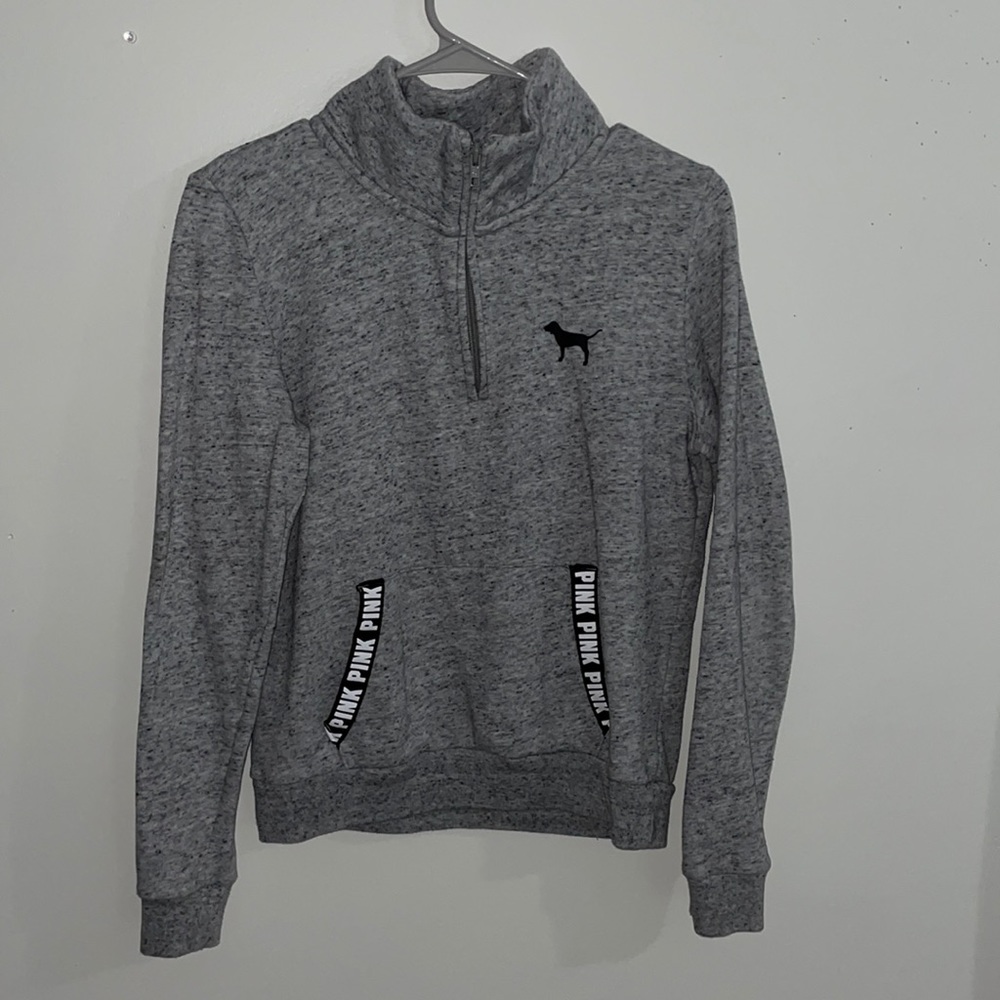 PINK gray half zip sweatshirt